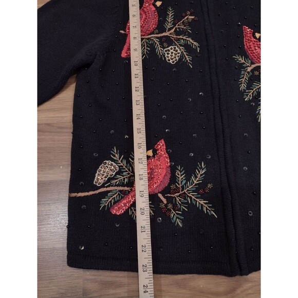 Tiara International Cardigan Size X-Large Black Sweater Cardinal Sequin Holiday - Picture 10 of 12